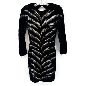 Carolyne Roehm Animal Print Sequin Black Velvet Dress Size 6 Union Made ILGWU